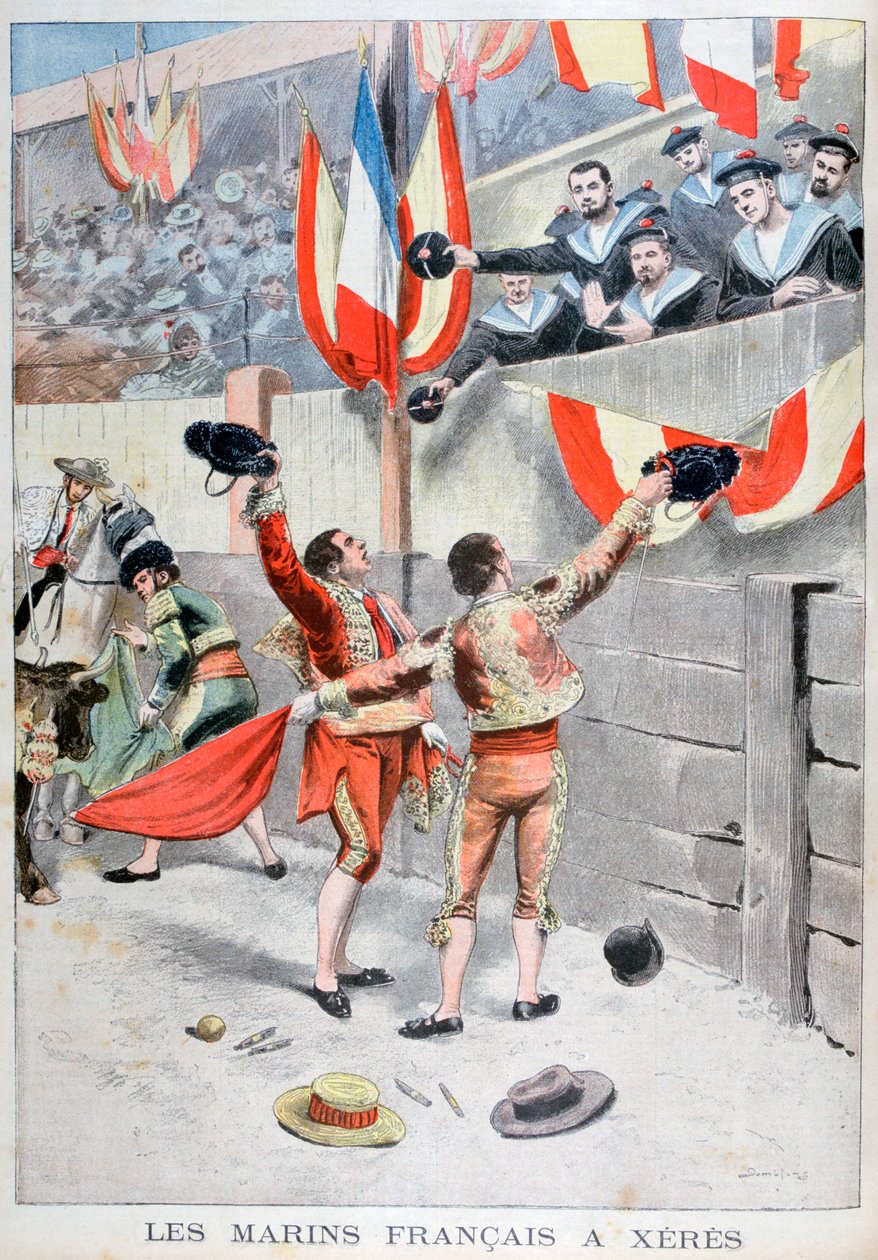 Französische Matrosen beobachten einen Stierkampf, Xeres, Spanien, 1899 von Eugene Damblans