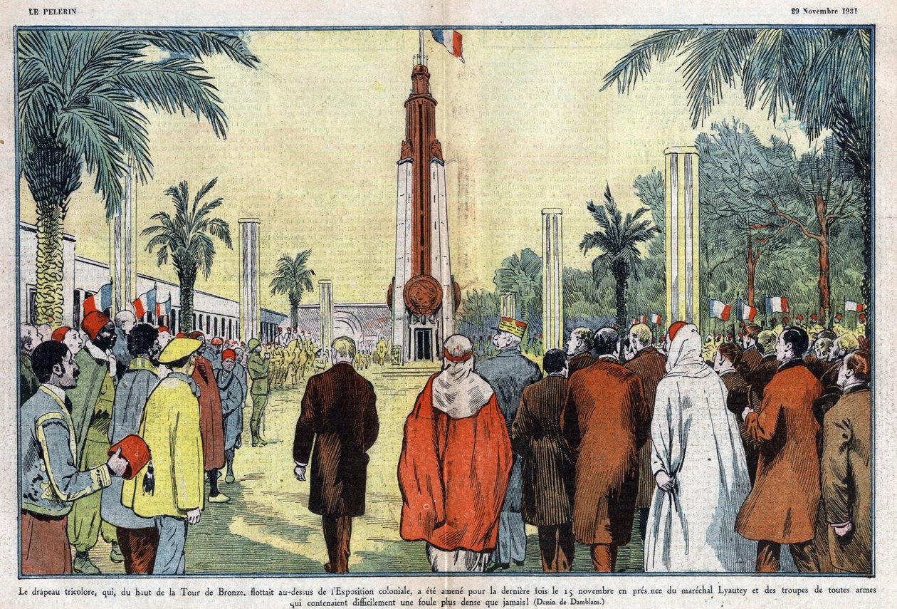 Die Trikolore, die vom Gipfel des Bronzeturms über der Kolonialausstellung wehte, wurde zuletzt am 15. November eingeholt von Eugene Damblans