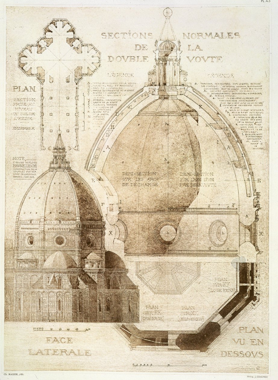 Plan, Schnitt und Aufriss der Kathedrale von Florenz, aus 