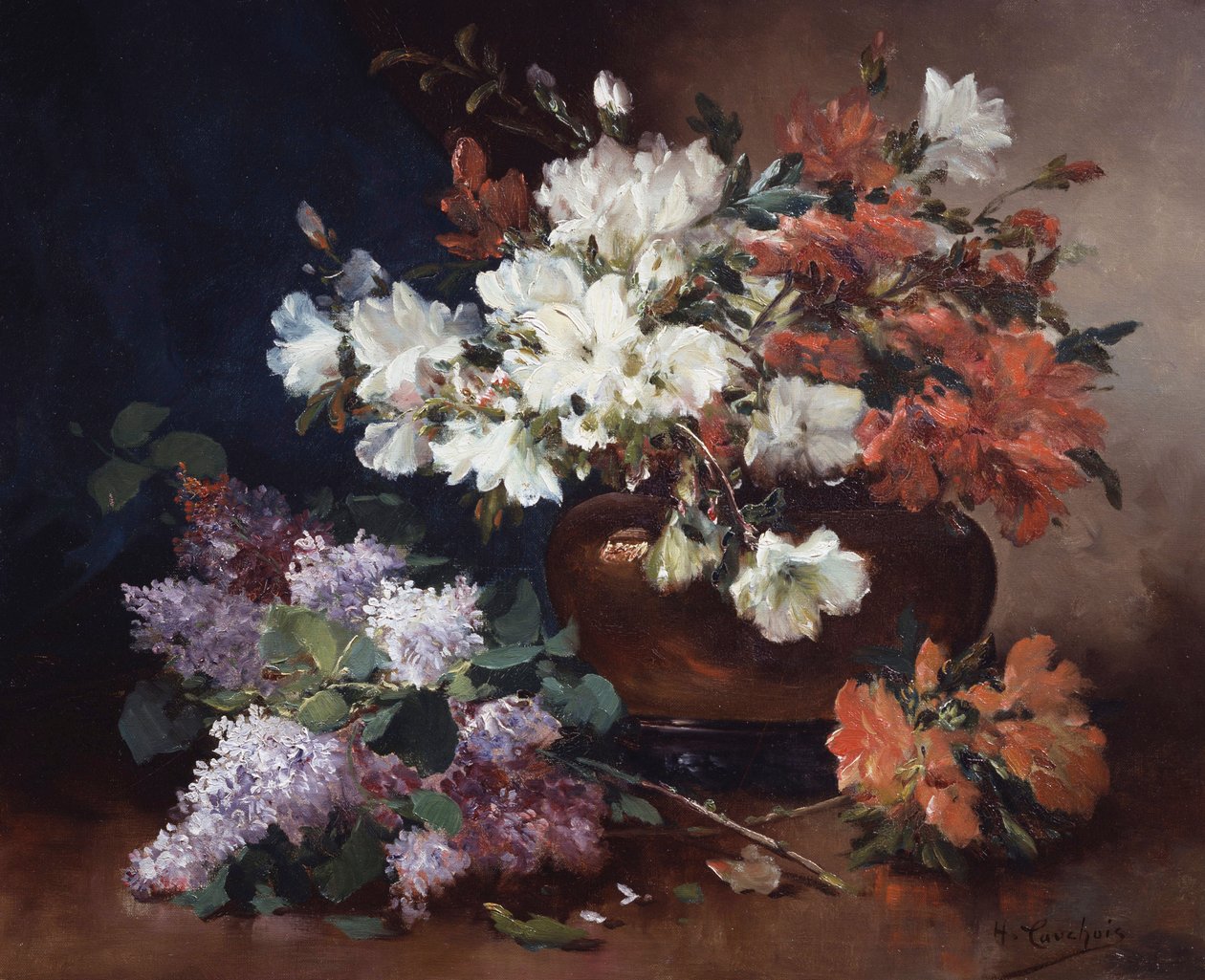 Stillleben mit Flieder. Gemälde von Eugene Henri Cauchois (1850-1911) Privatsammlung. von Eugene Henri Cauchois