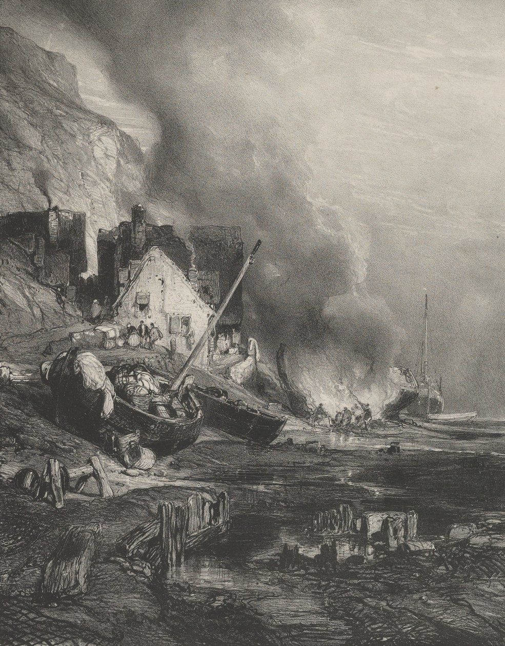 Ausrüstung eines Schiffes bei Ebbe, 1833 von Eugene Isabey