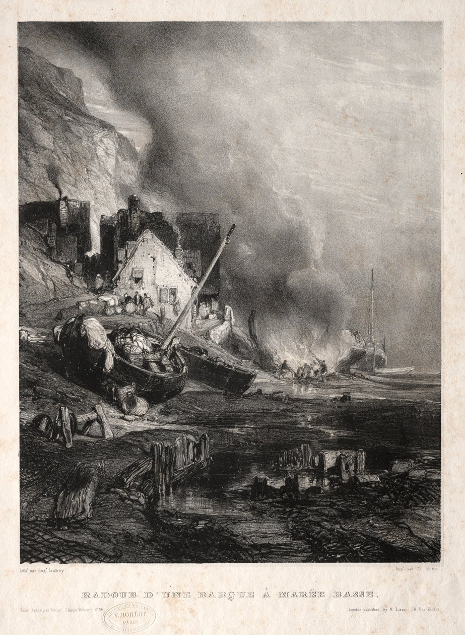 Sechs Marinesoldaten: Radoub einer Barke bei Ebbe von Eugene Isabey