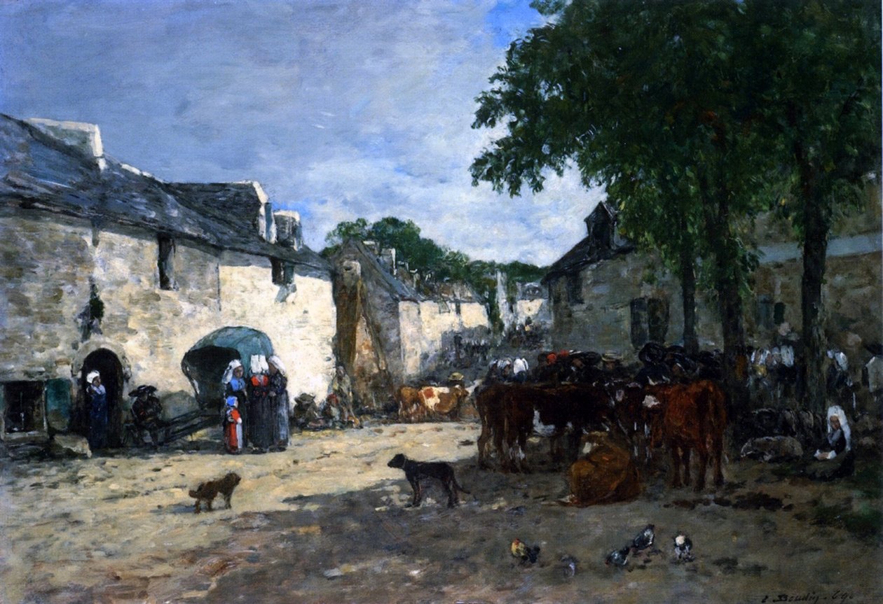Viehmarkt in Daoulas, Bretagne von Eugene Louis Boudin