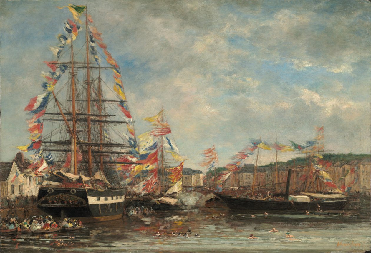 Fest im Hafen von Honfleur, 1858 von Eugene Louis Boudin