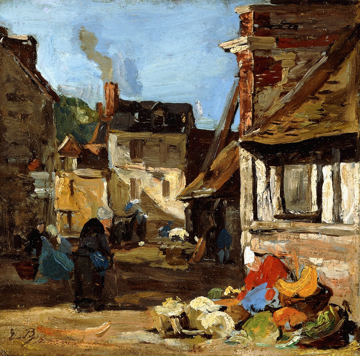 Honfleur, Marktplatz Saint-Catherine, 1867-1870 von Eugene Louis Boudin
