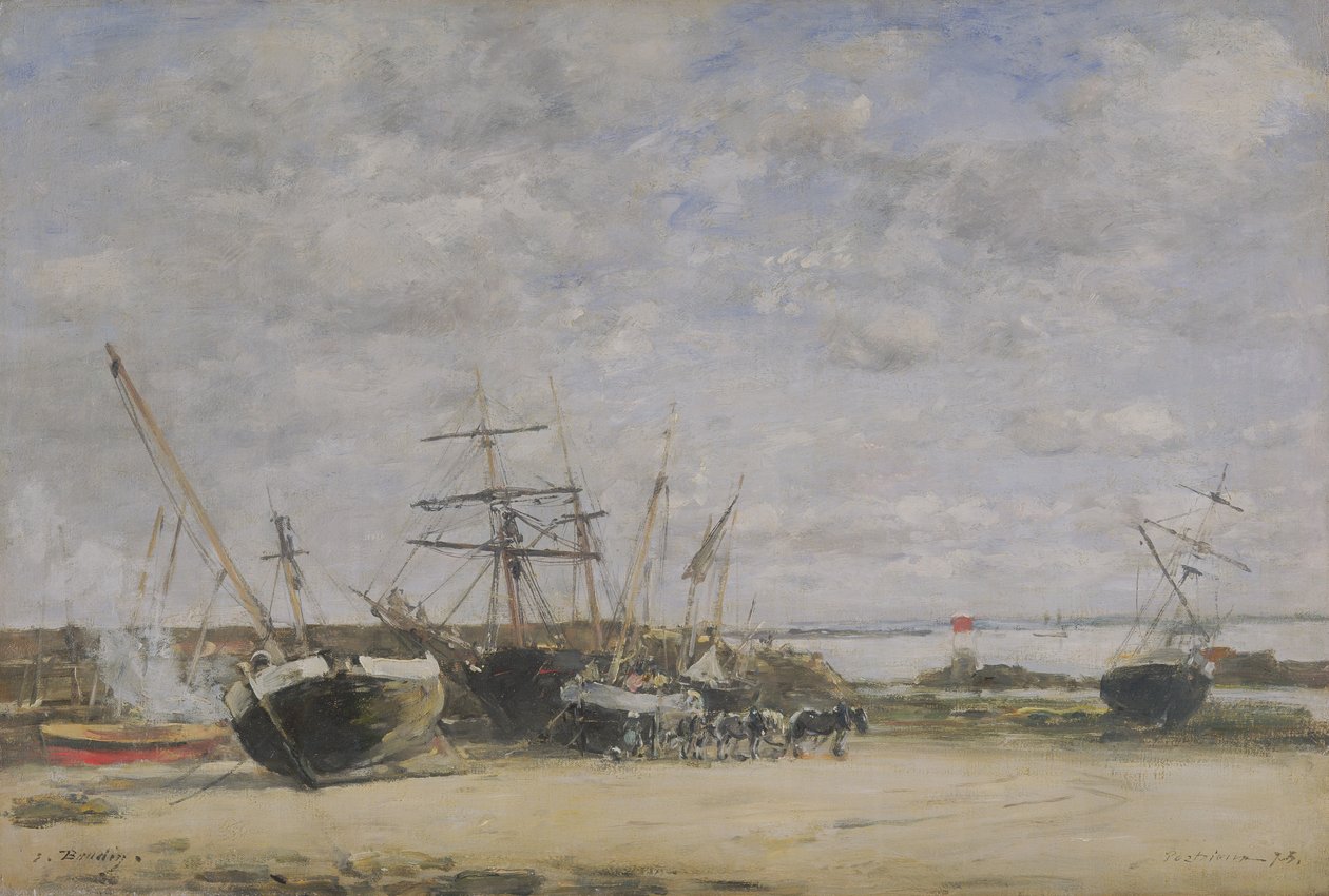 Schiffe und Pferde am Ufer von Eugene Louis Boudin
