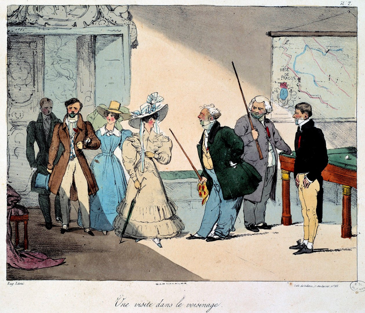 Leben auf dem Schloss: ein Besuch in der Nachbarschaft. Lithographie nach einer Zeichnung von Eugene Louis Lami (1800-1890) von Eugene-Louis Lami