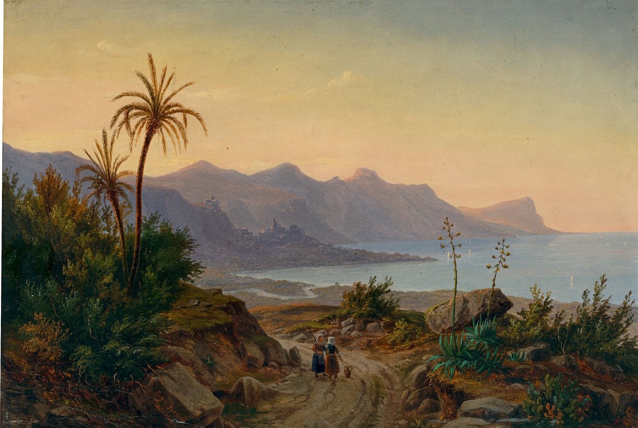 Südliche Küstenlandschaft mit Palmen, 1844 von Eugene von Guérard