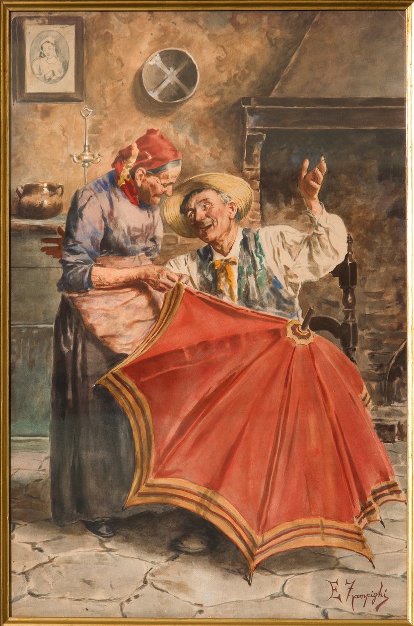 Innenraum mit zwei Personen von Eugenio Zampighi