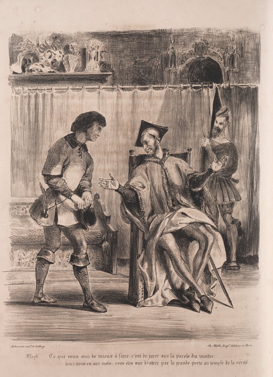 Illustrationen zu Faust: Mephistopheles empfängt den Schuljungen von Eugène Delacroix