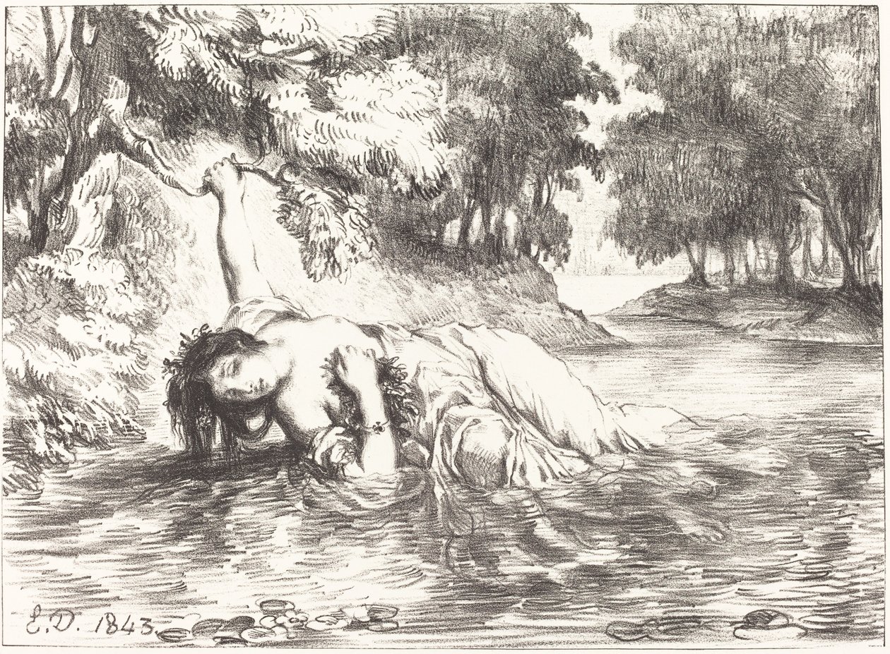 Der Tod von Ophelia, Akt IV, Szene VII von Eugène Delacroix