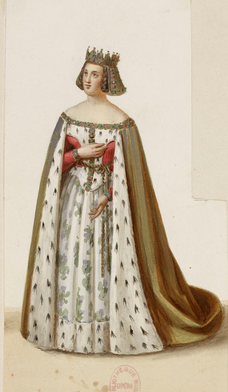 Kostüm von Mlle George als Marguerite de Bourgogne (La Tour de Nesle, 1832) von Eugène Du Faget