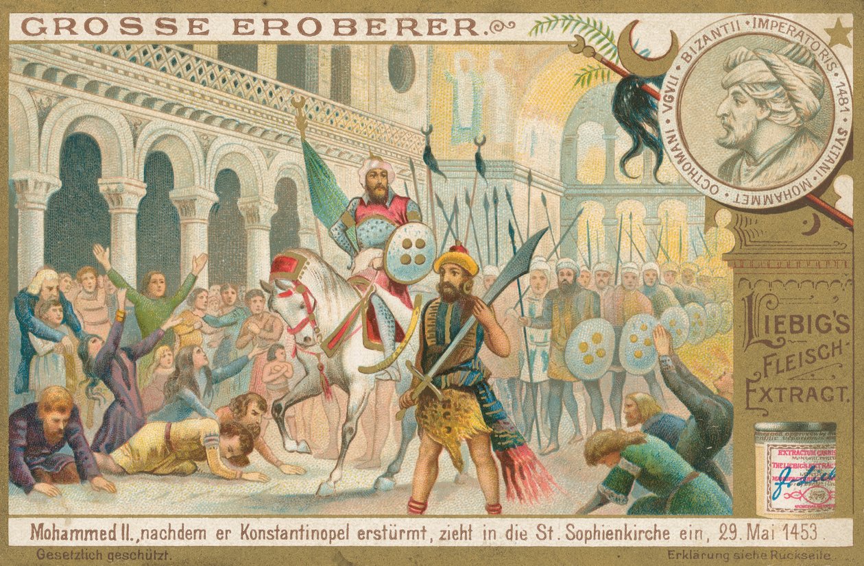 Mohammed II in Konstantinopel, Liebig-Karte, frühes 20. Jahrhundert von European School
