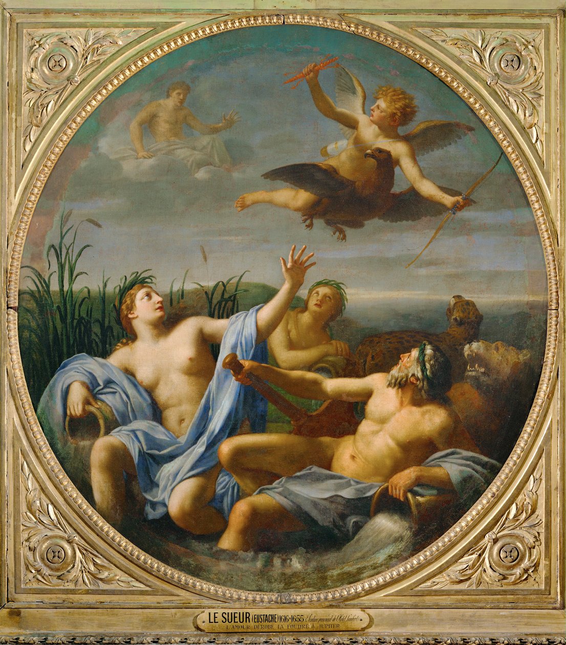 Amor stiehlt den Donner des Jupiter und fliegt davon von Eustache (studio of) Le Sueur