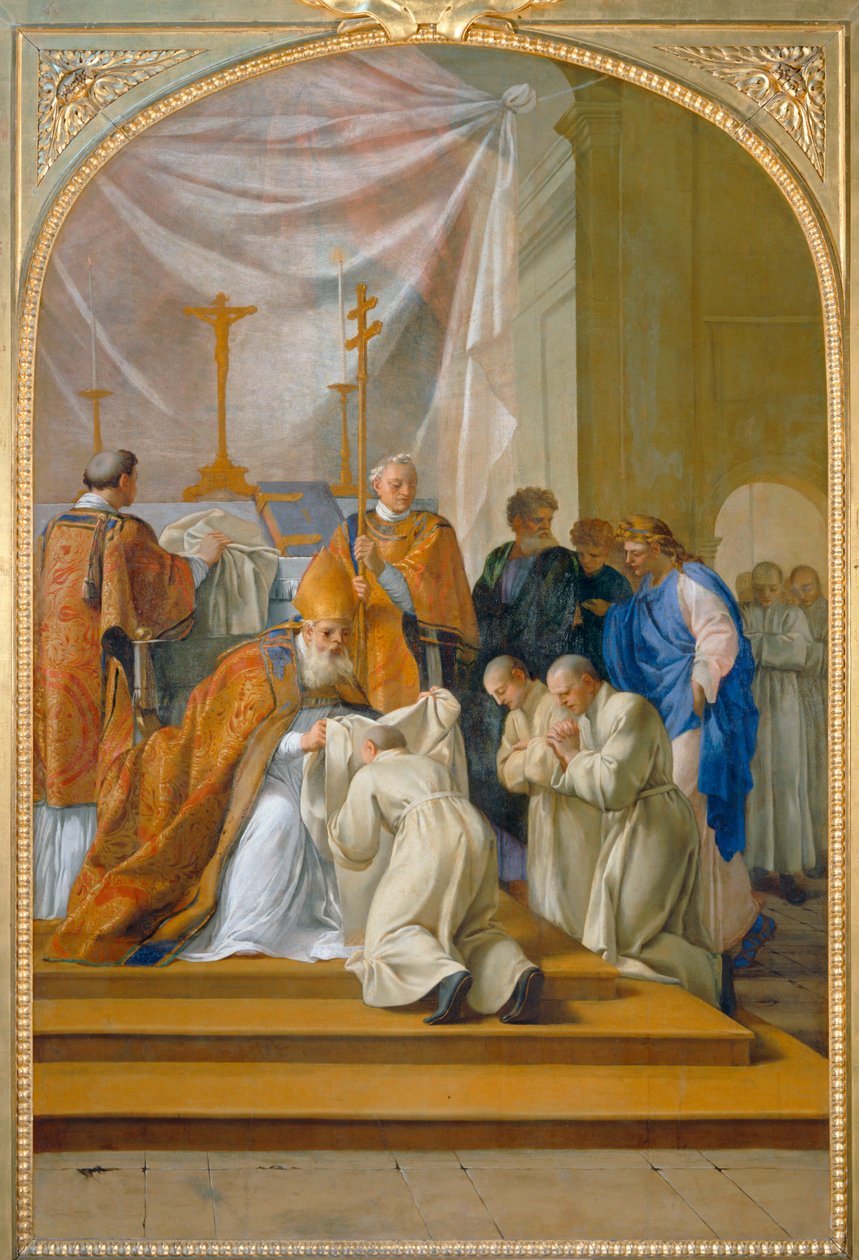 Heiliger Bruno nimmt das Ordensgewand an von Eustache (studio of) Le Sueur