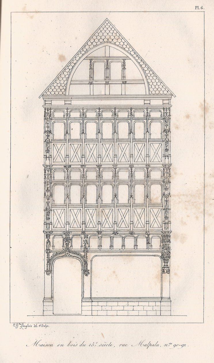 Holzhaus aus dem 15. Jahrhundert, Rue Malpalu Nr. 90-92 von Eustache Hyacinthe Langlois