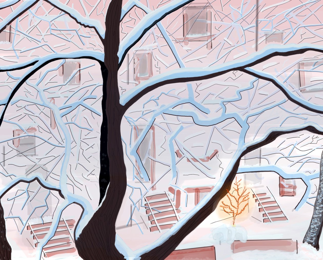 Brownstones im Schnee, Brooklyn von Evan Sklar