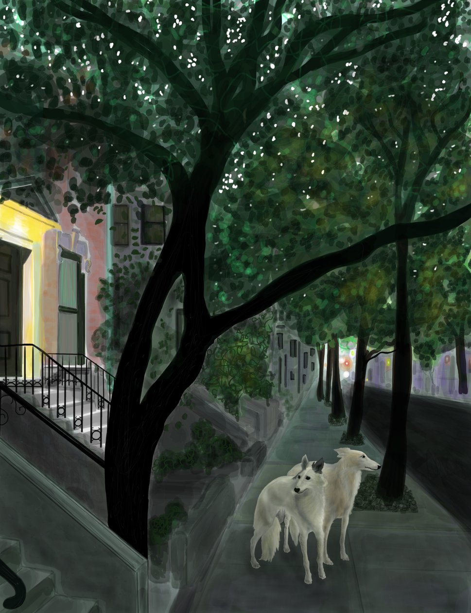 Minnie und Penny auf dem Bürgersteig, Brooklyn von Evan Sklar