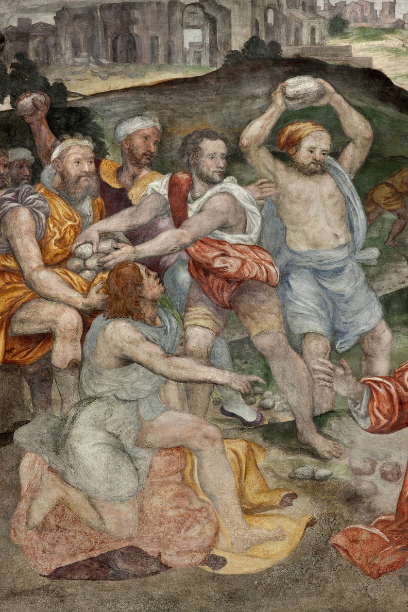 Die Steinigung des Heiligen Stephanus, Fresko, um 1550 von Evangelista Luini