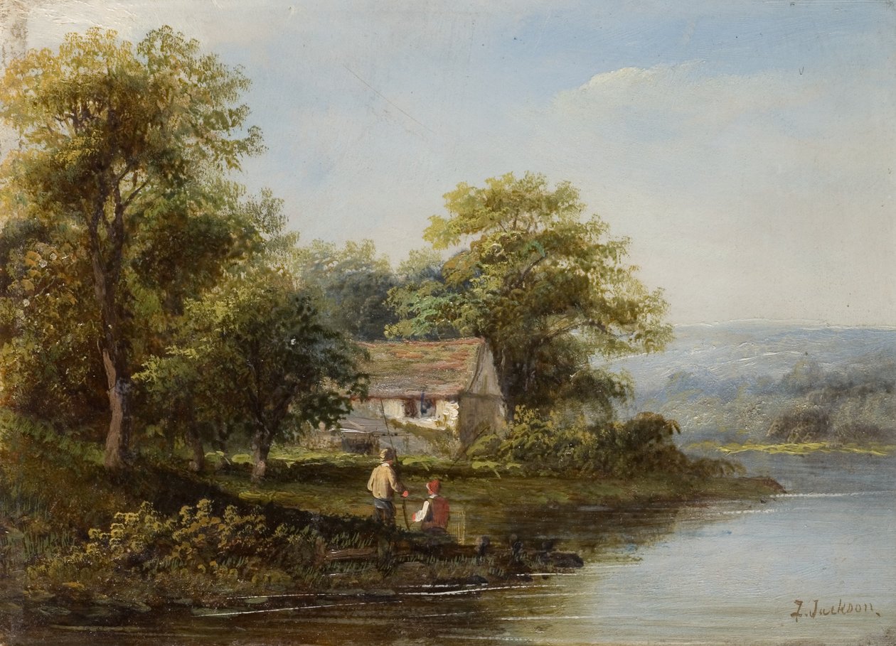 Blick auf den Tyne - Zwei Angler von F. Ernest Jackson