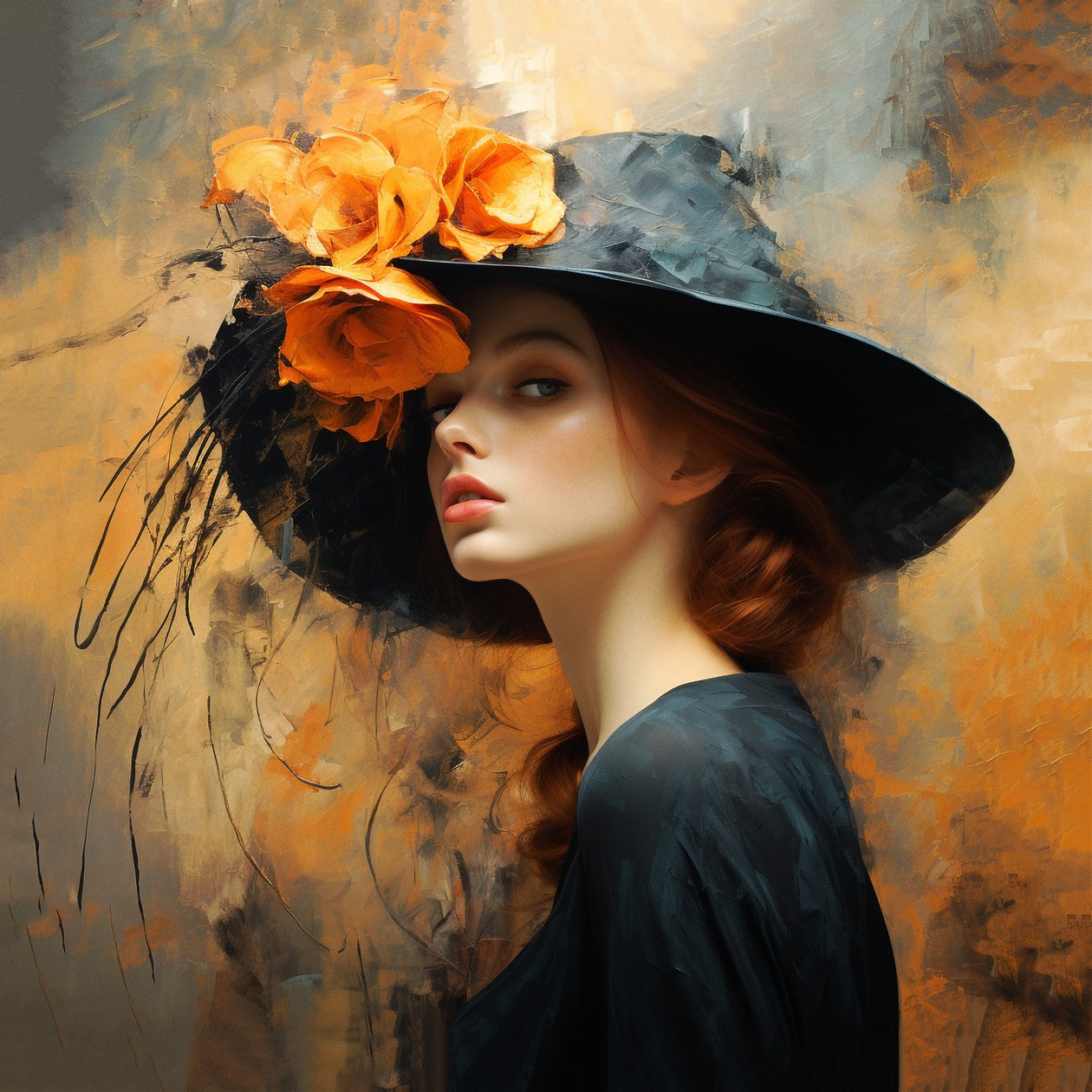 Abstraktes schönes Frauenbild mit Blumenhut, Leinwandkunstdrucke von F. Abderrahim