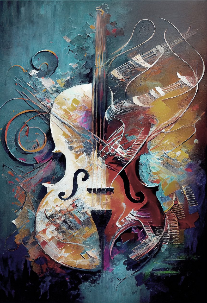 Klassische Violine Malerei mit Pinselstrichen von F. Abderrahim