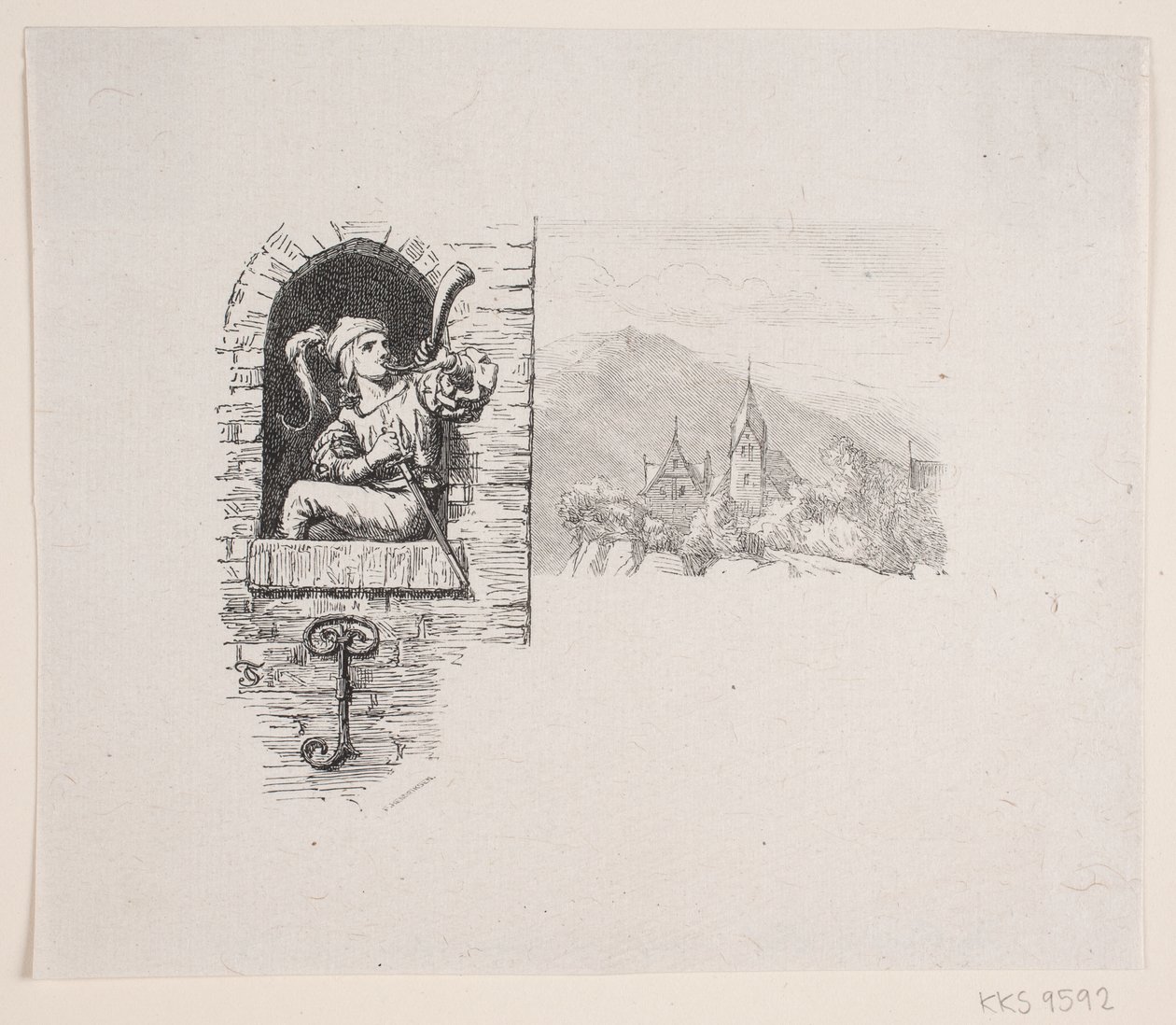 Vignette zu J. P. Jacobsens Gedicht, "Der Page hoch auf dem Turm saß" von F. Hendriksen