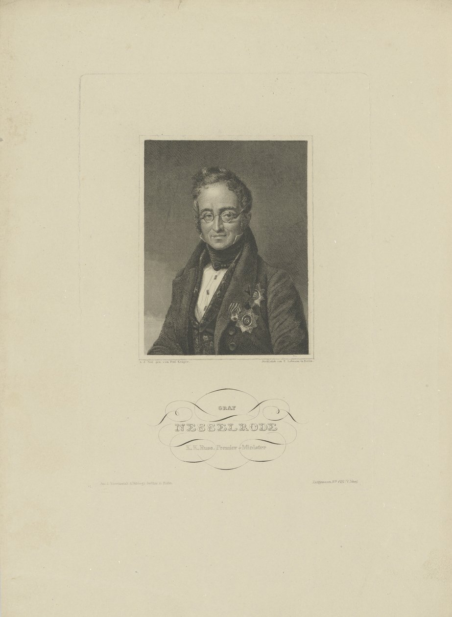 Porträt von Graf Karl Robert Nesselrode 1780-1862, 1832 von F. L. Lehmann