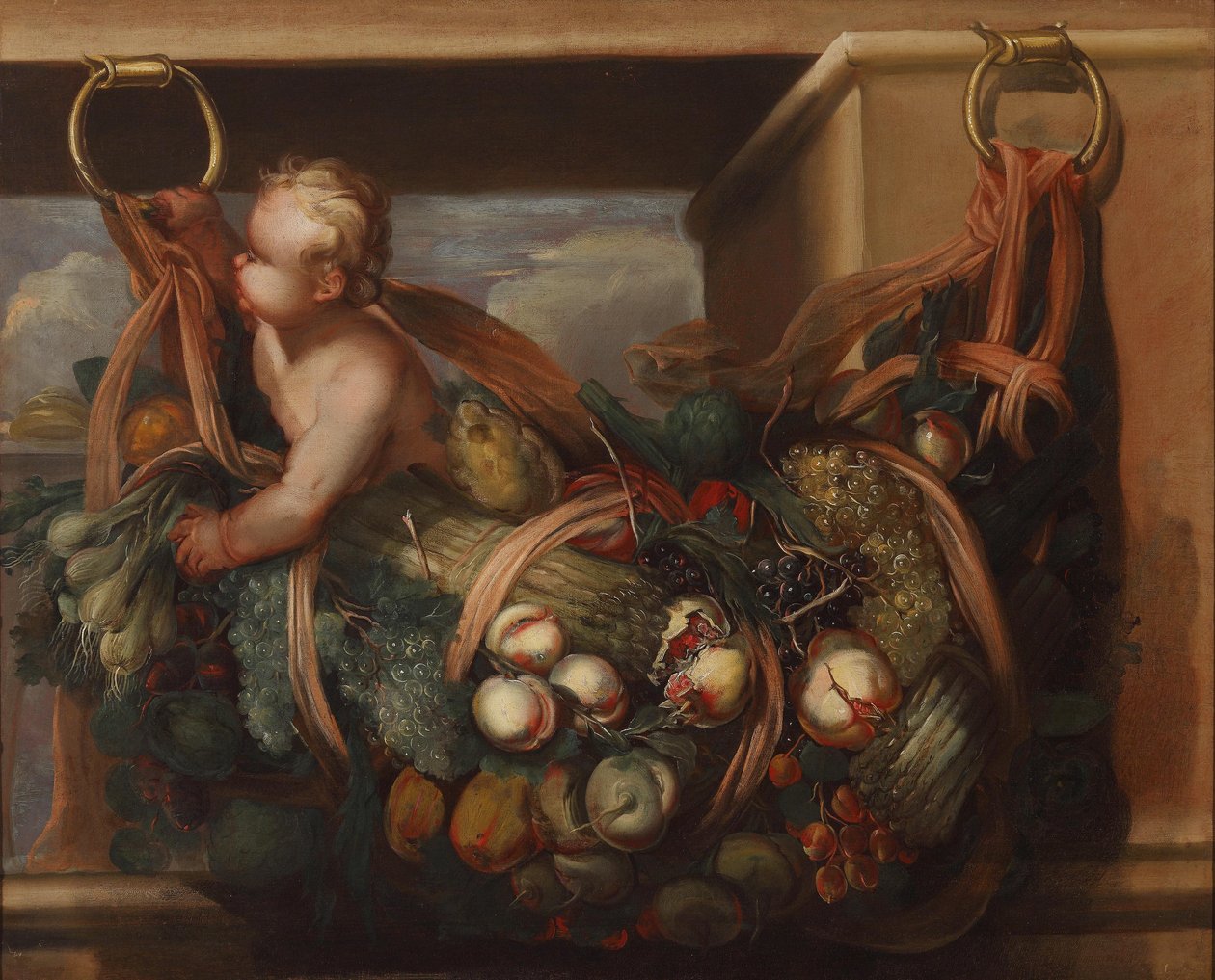 Putto mit einem Früchte-Feston von Felice Fortunato Biggi