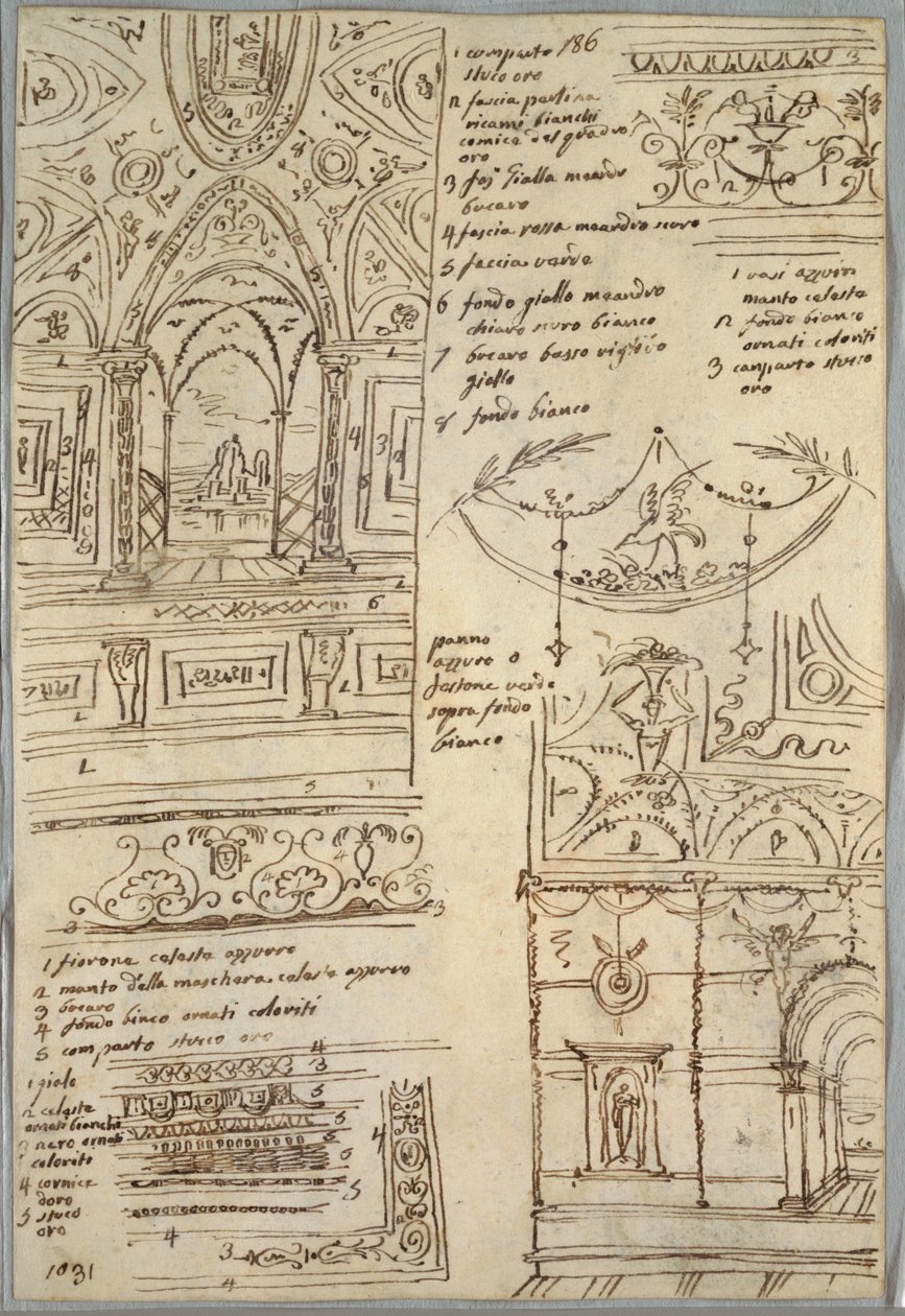 Dekorative Studien; Verso: Anatomische Studien von Felice Giani