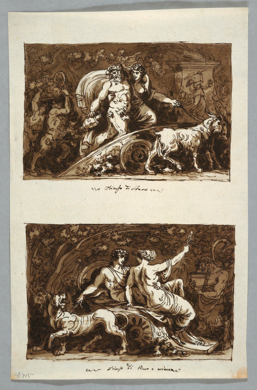 Blatt aus einem Skizzenbuch: Triumph des Silenus und Triumph von Bacchus und Ariadne, 1800–1802 von Felice Giani