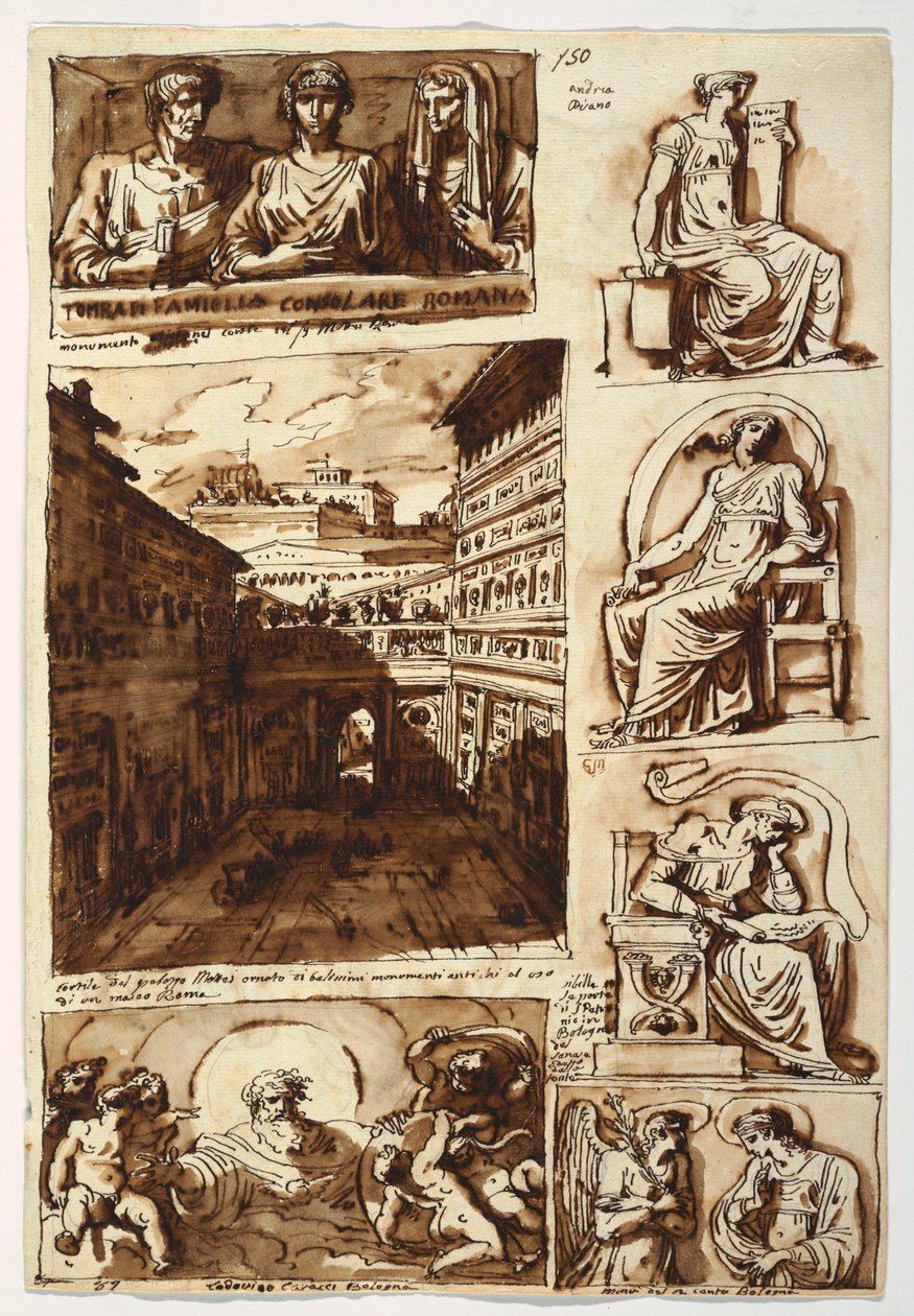 Verschiedene Kunstwerke. Der Hof des Palazzo Mattei in Rom, 1812–14 von Felice Giani