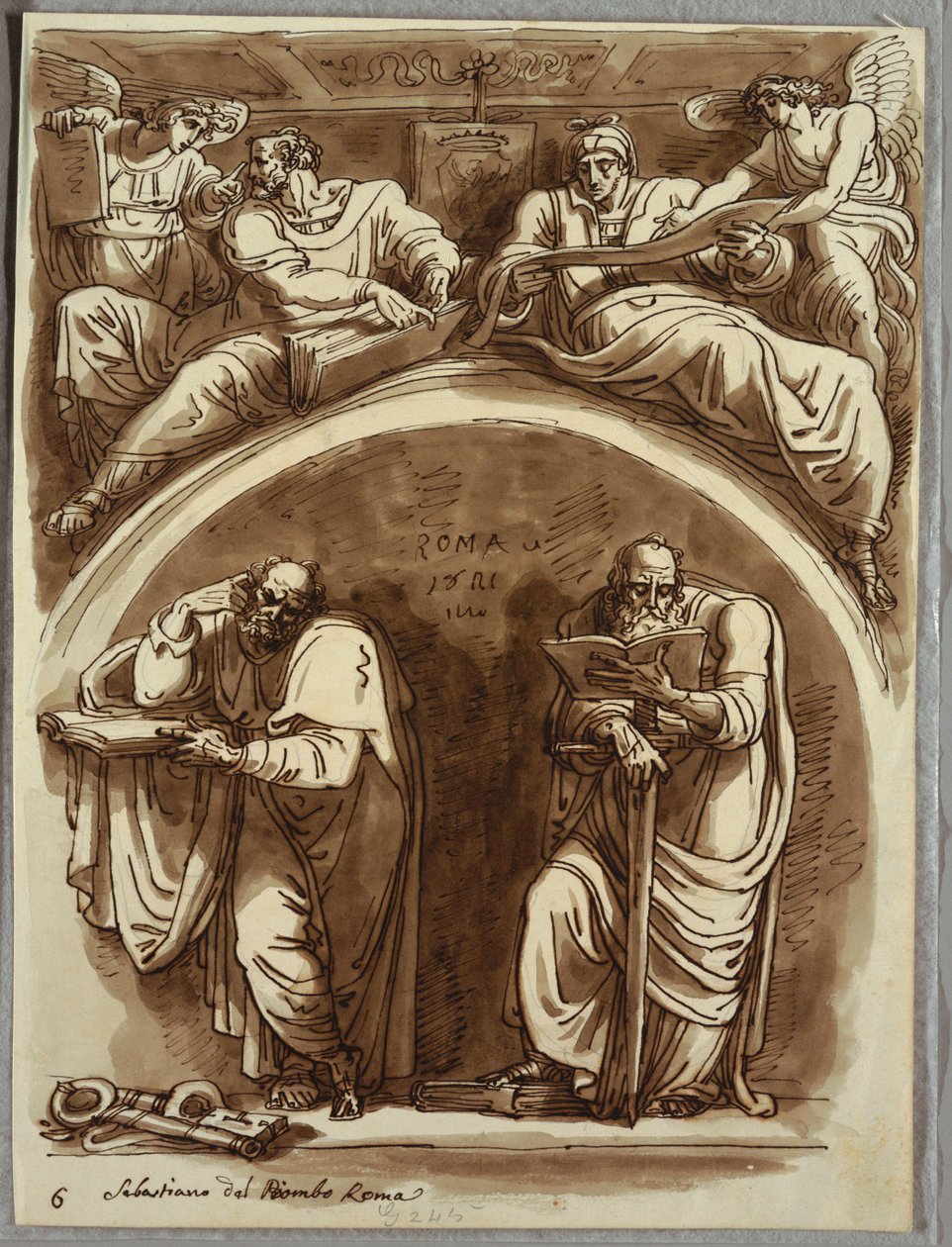 Lunette mit den Heiligen Petrus und Paulus, Matthäus und dem Propheten Jesaja, Studie nach Sebastiano del Piombo von Felice Giani