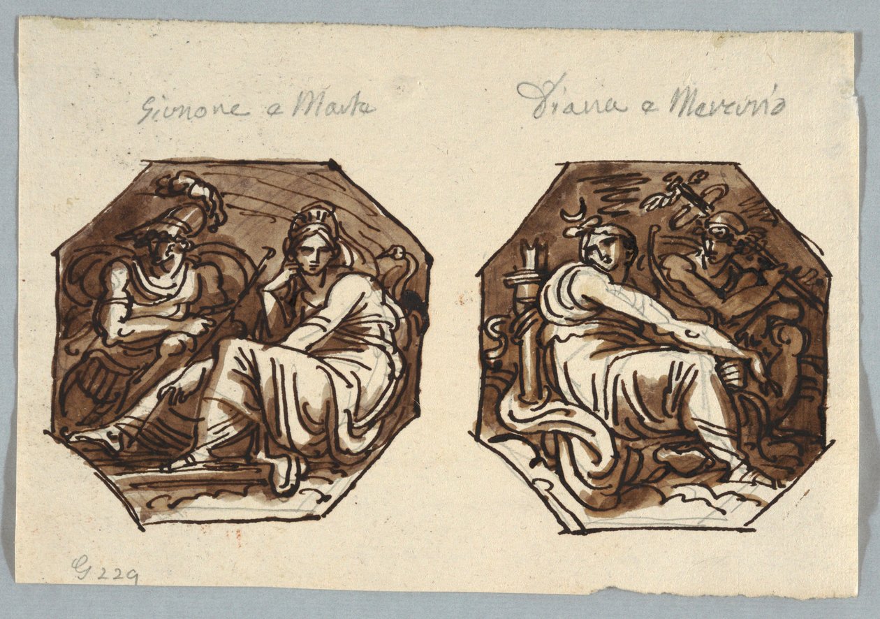 Mars und Juno; Merkur und Diana in diagonaler Komposition von Felice Giani