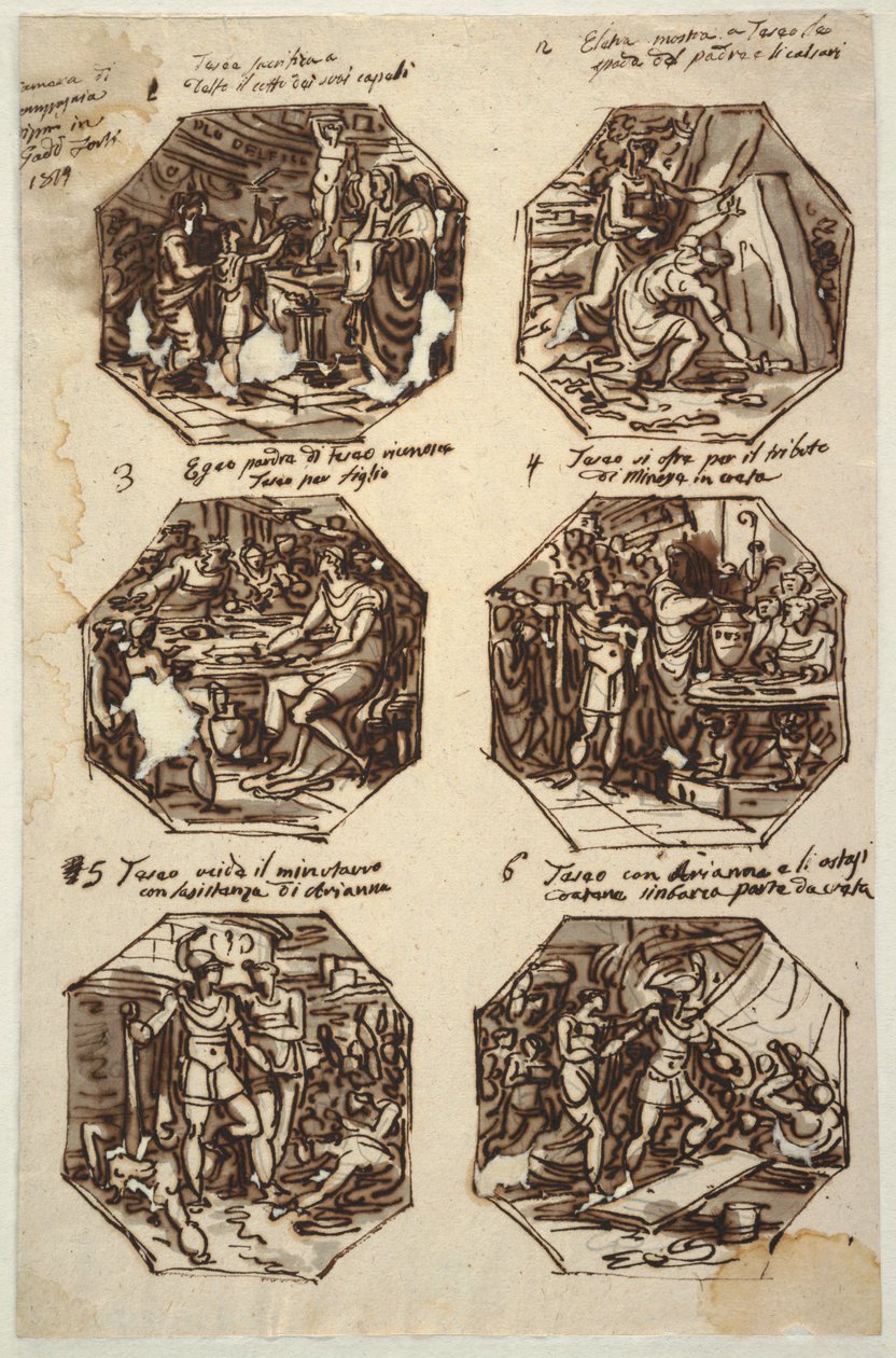 Sechs Theseus-Motive für den Palazzo Gaddi, Forli von Felice Giani