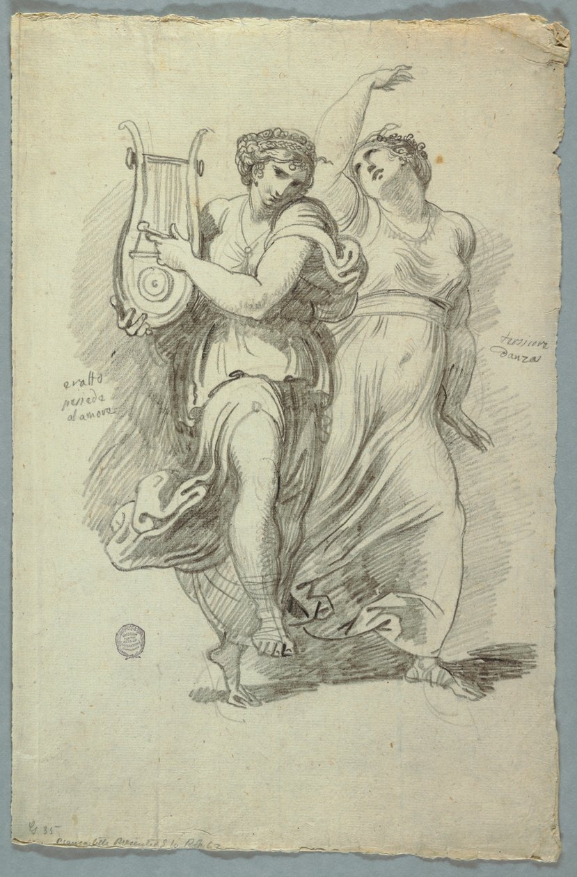 Terpsichore, Muse des Tanzes und Erato, Muse der Liebesdichtung von Felice Giani