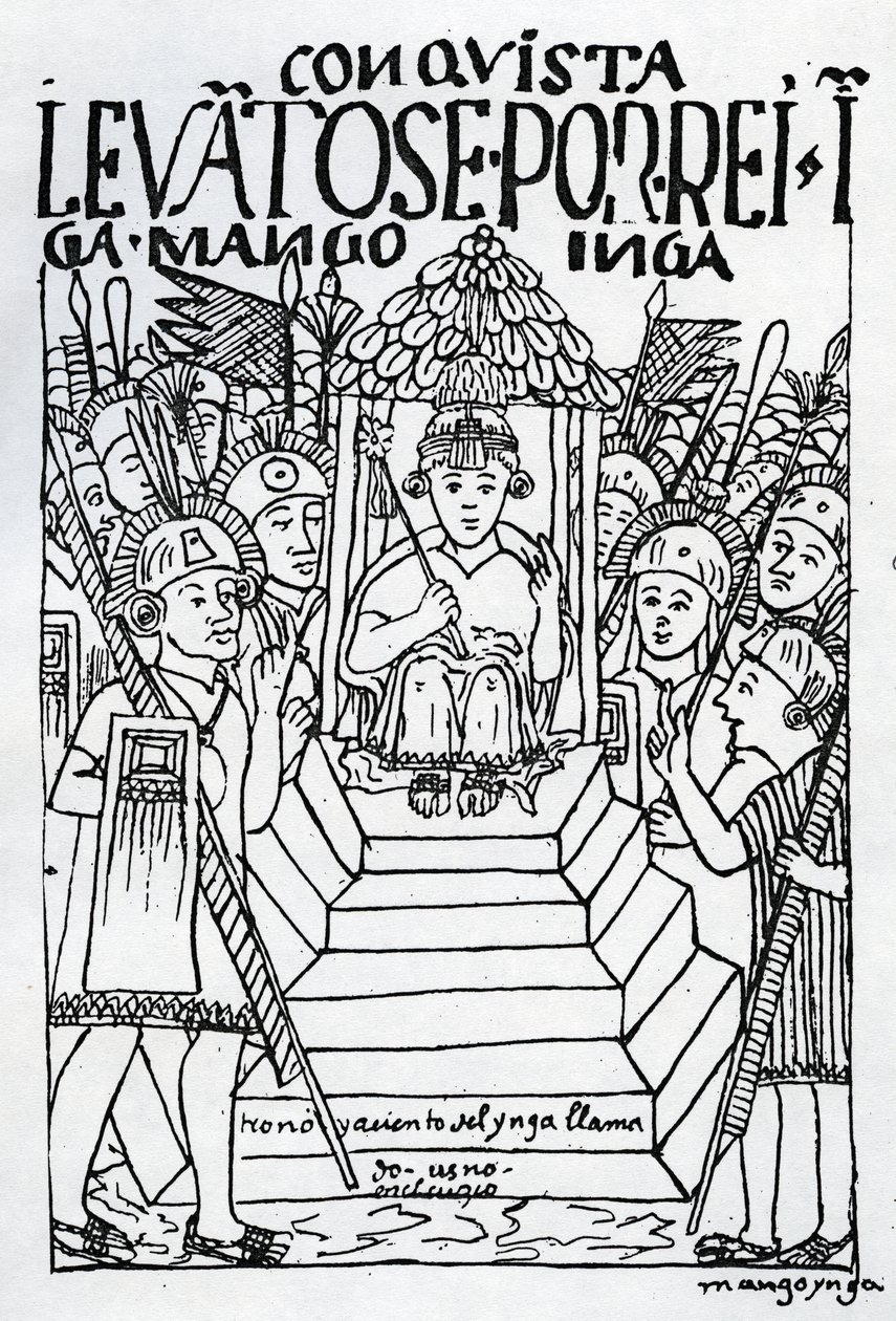 Der neu gekrönte Manco Inca auf dem Thron in Cuzco von Felipe Huaman Poma de Ayala
