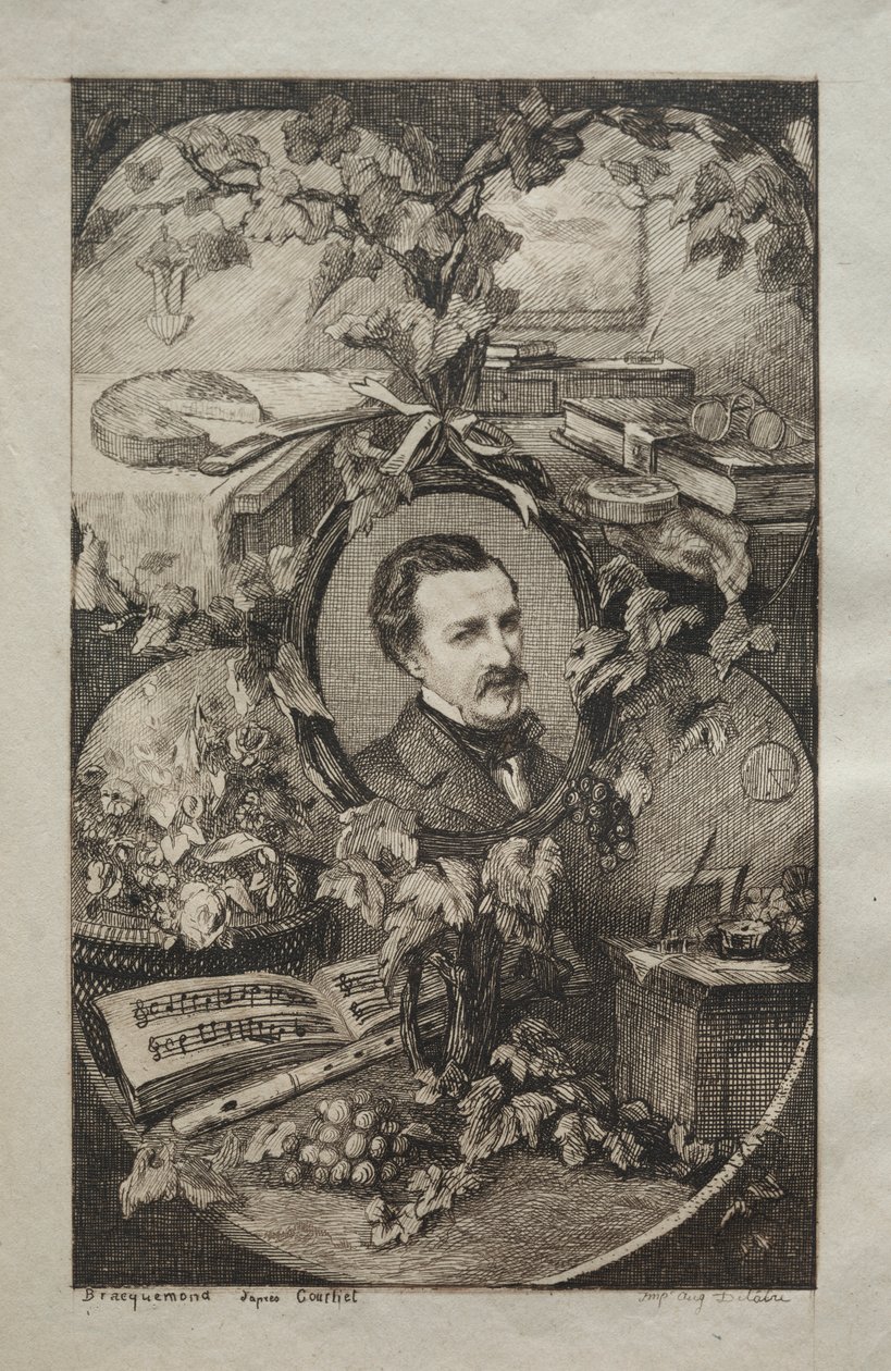 Frontispiz für "Neue Werke von Champfleury, Die Freunde der Natur:" Porträt von Champfleury, nach Gustave Courbet von Felix Bracquemond