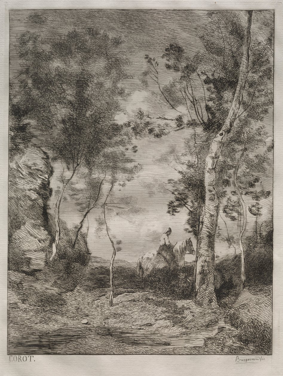 Landschaft, oder Das weiße Pferd, nach Corot von Felix Bracquemond