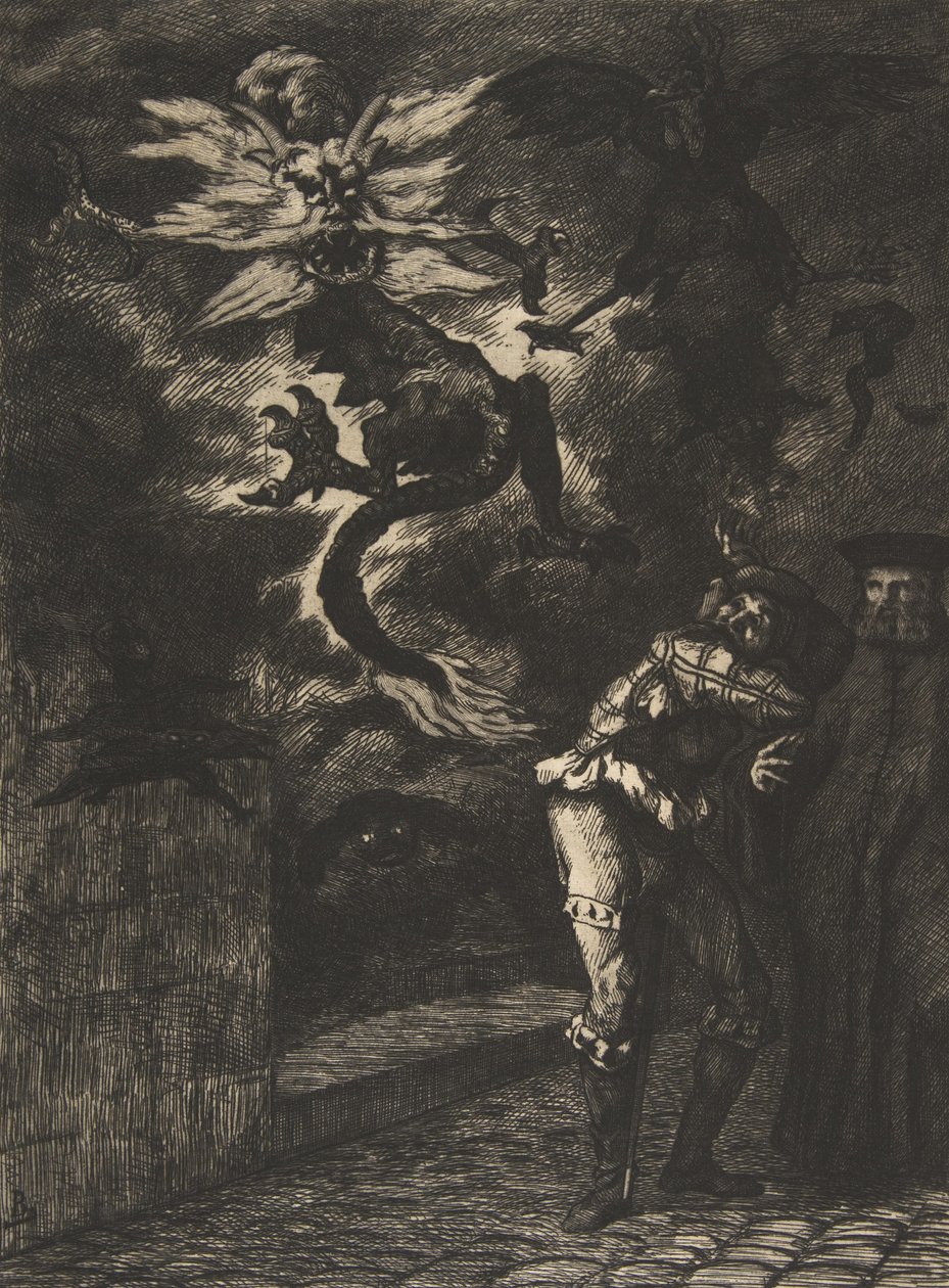 Panurge verlässt das Haus von Raminagrobis von Felix Bracquemond