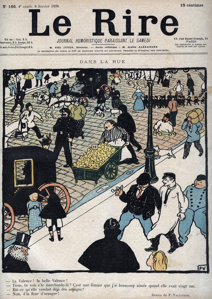Auf der Straße - Titelblatt der Zeitung „Le Rire“, vom 6. Januar 1898, Zeichnung von Felix Vallotton von Felix Edouard Vallotton