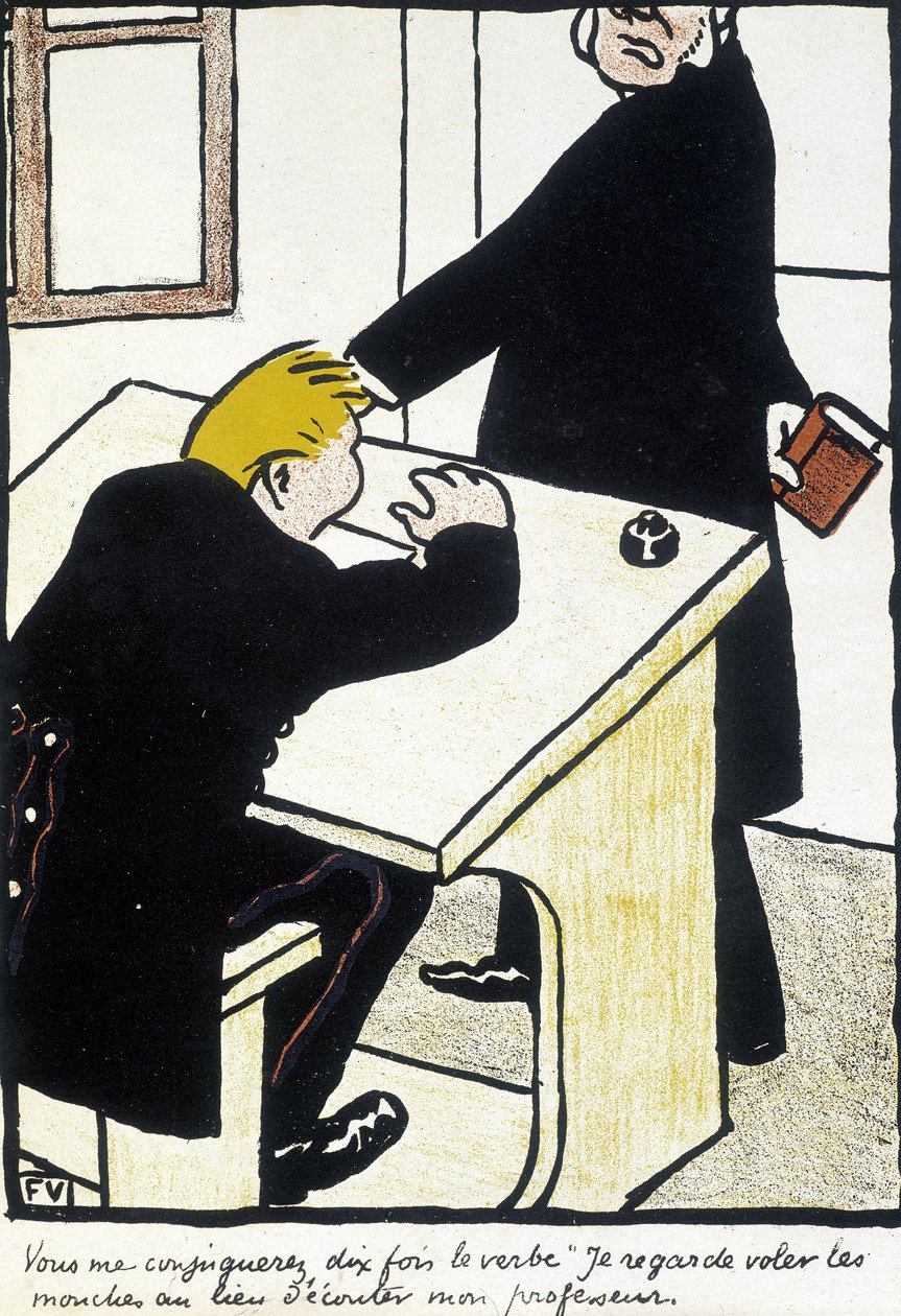 Du wirst mich zehnmal das Verb heiraten lassen, ich schaue den Fliegen nach, anstatt meinem Lehrer zuzuhören - „Die christliche Schule“ von Félix Vallotton, in „L