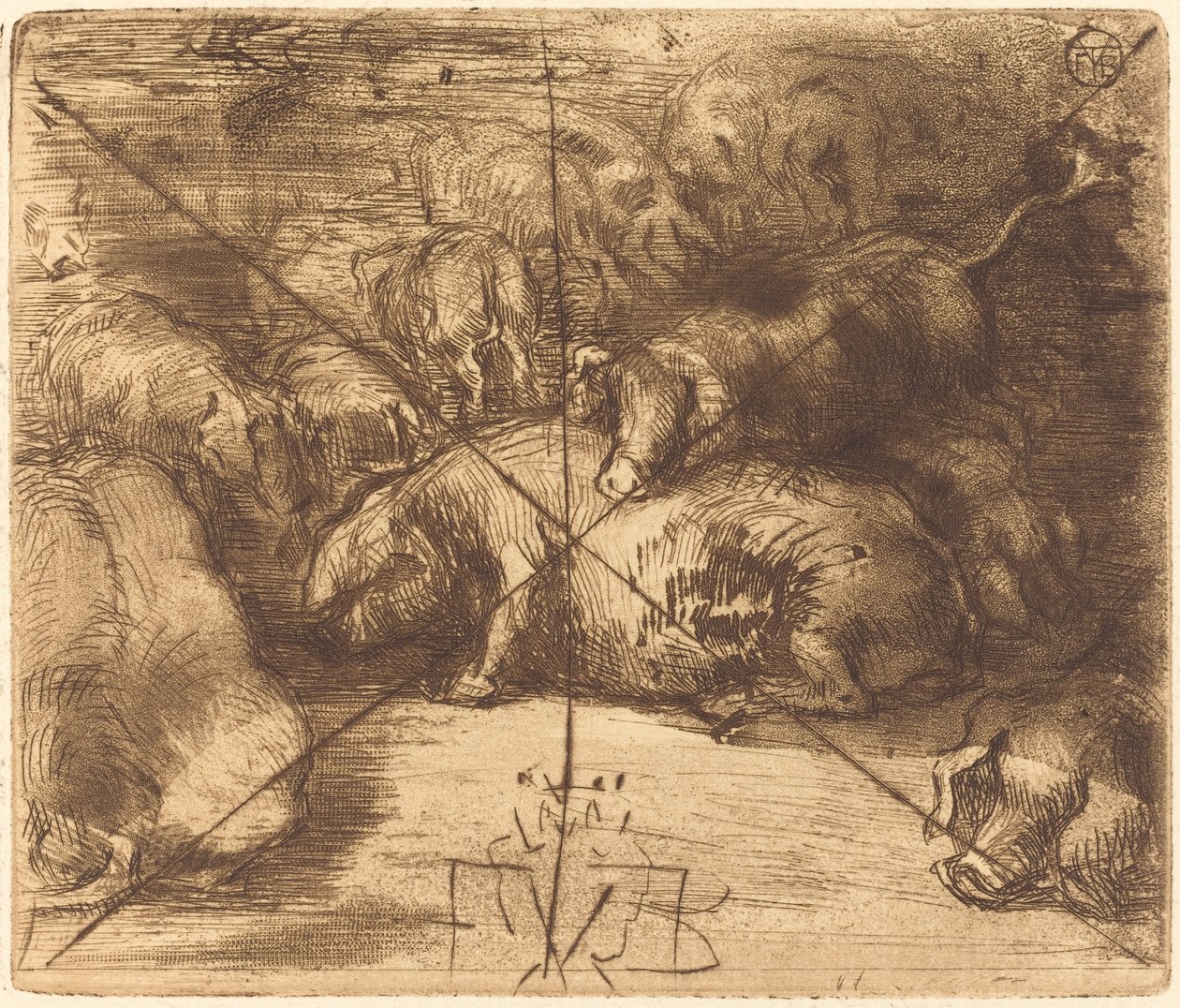 Schweine in der Sonne, ca. 1878 von Felix Hilaire Buhot