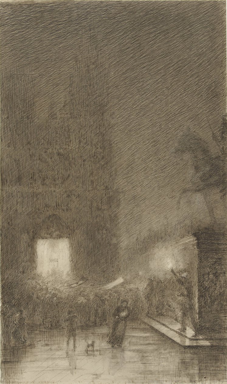 Versammlung am Abend vor einer Kathedrale von Felix Hilaire Buhot