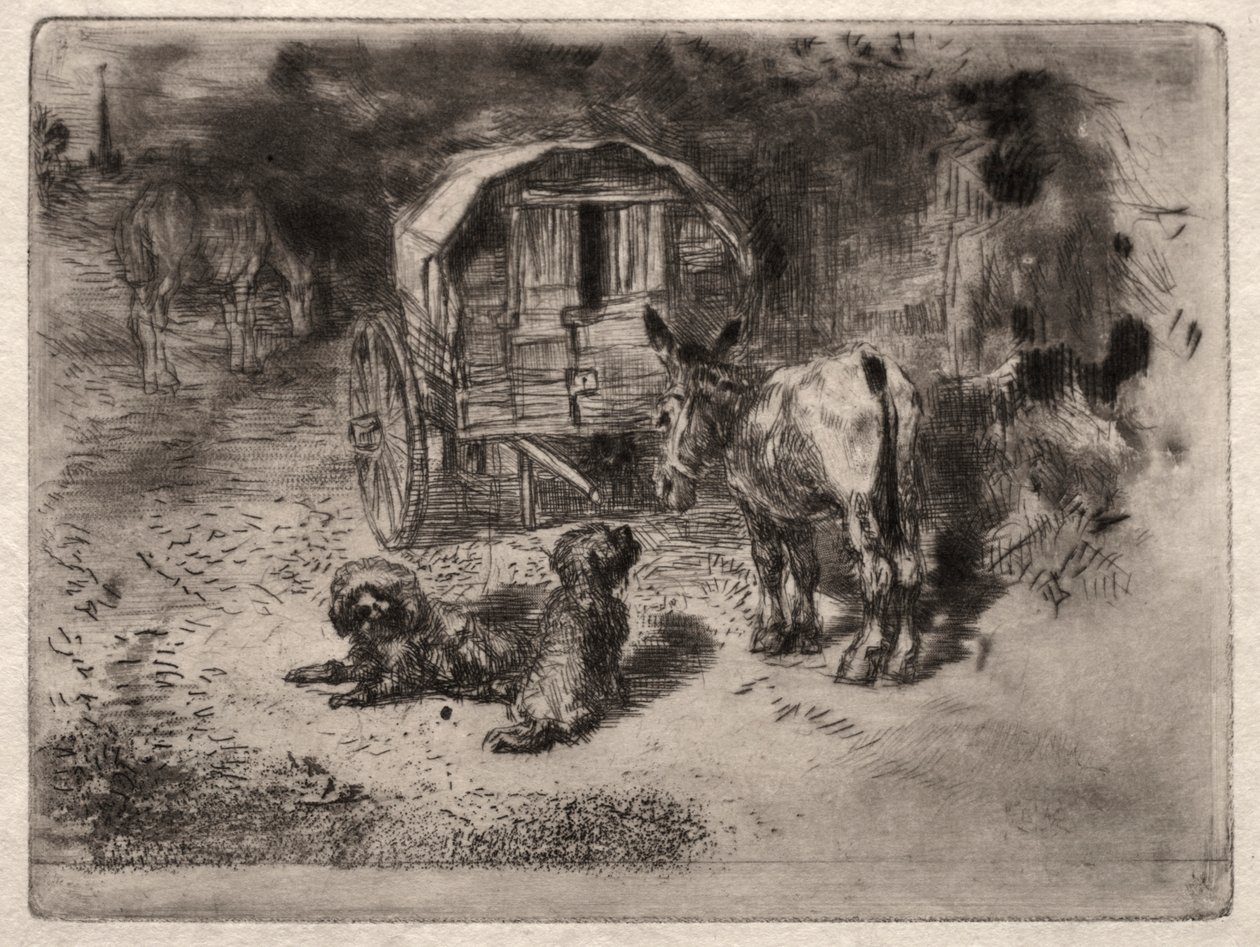 Die Wächter des Hauses oder die Freunde des Saltimbanque von Felix Hilaire Buhot