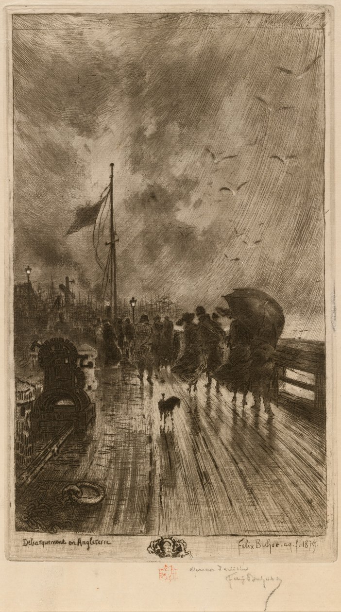 Un Débarquement en Angleterre, Landung in England 1879 von Felix Hilaire Buhot