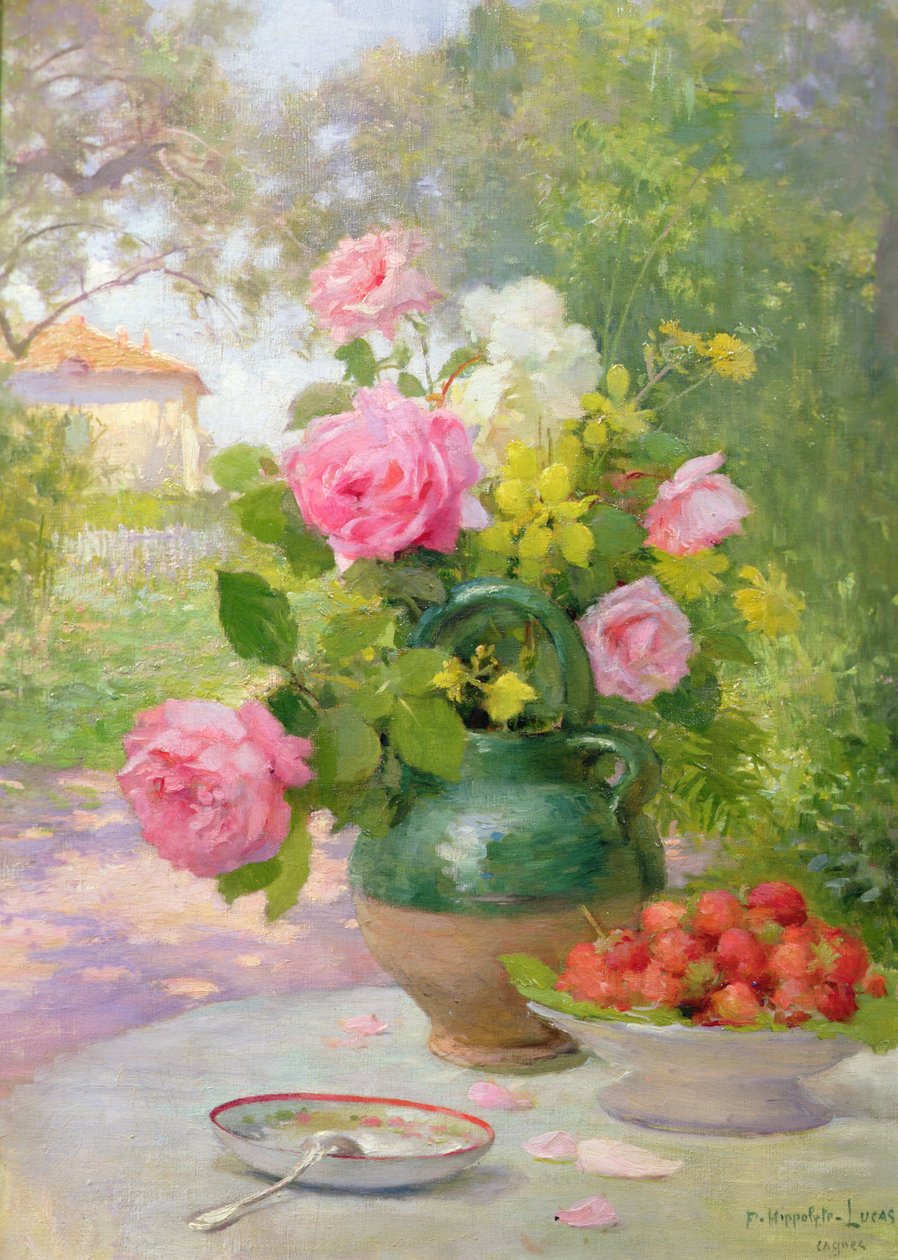 Stillleben mit Rosen und Erdbeeren von Felix Hippolyte-Lucas