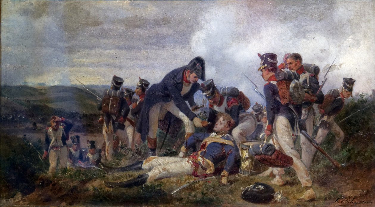 Ein Linieninfanterie-Schützenoffizier rettet einen Leutnant des britischen 13. Leichten Dragonerregiments, 2. Hälfte des 19. Jahrhunderts von Felix Philippoteaux