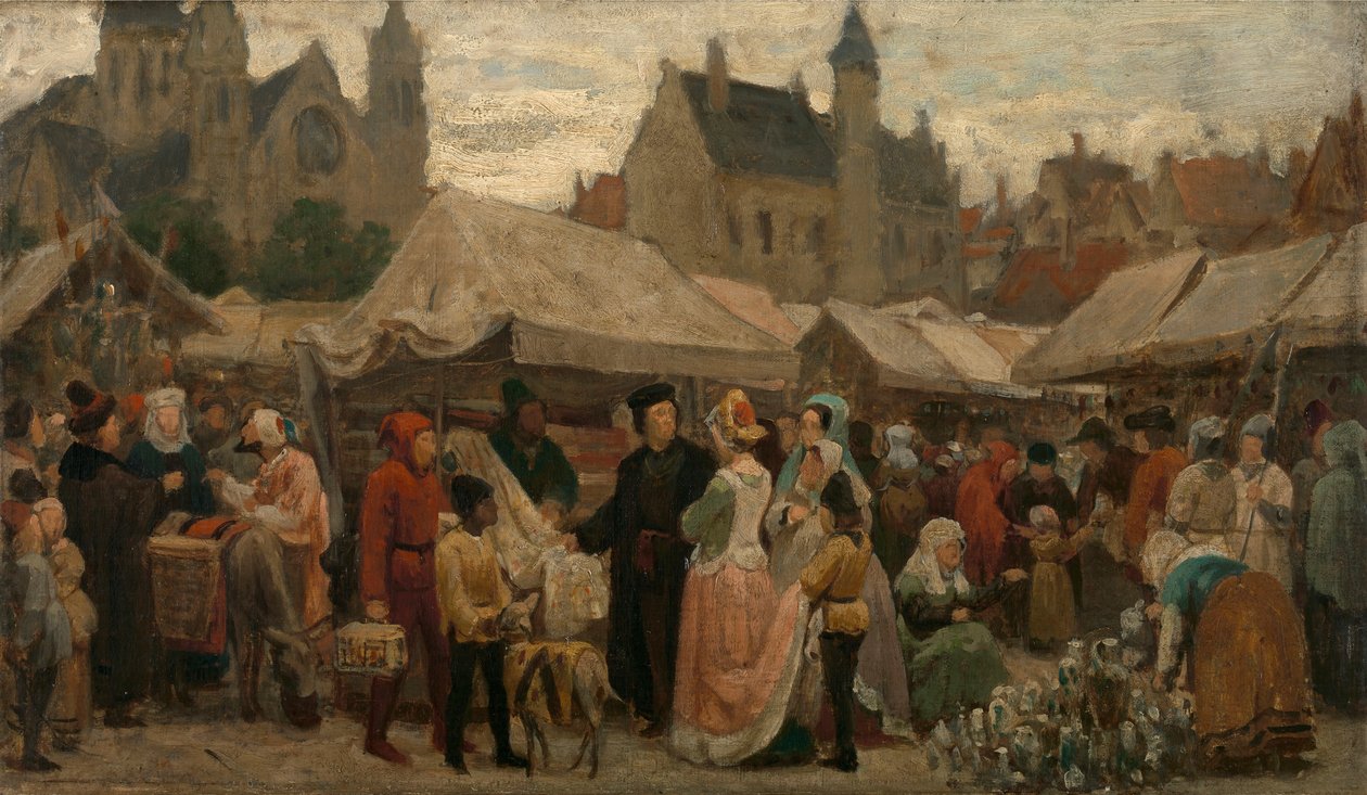 Ein Jahrmarkt in Gent im Mittelalter, Studie, um 1862 von Felix de Vigne