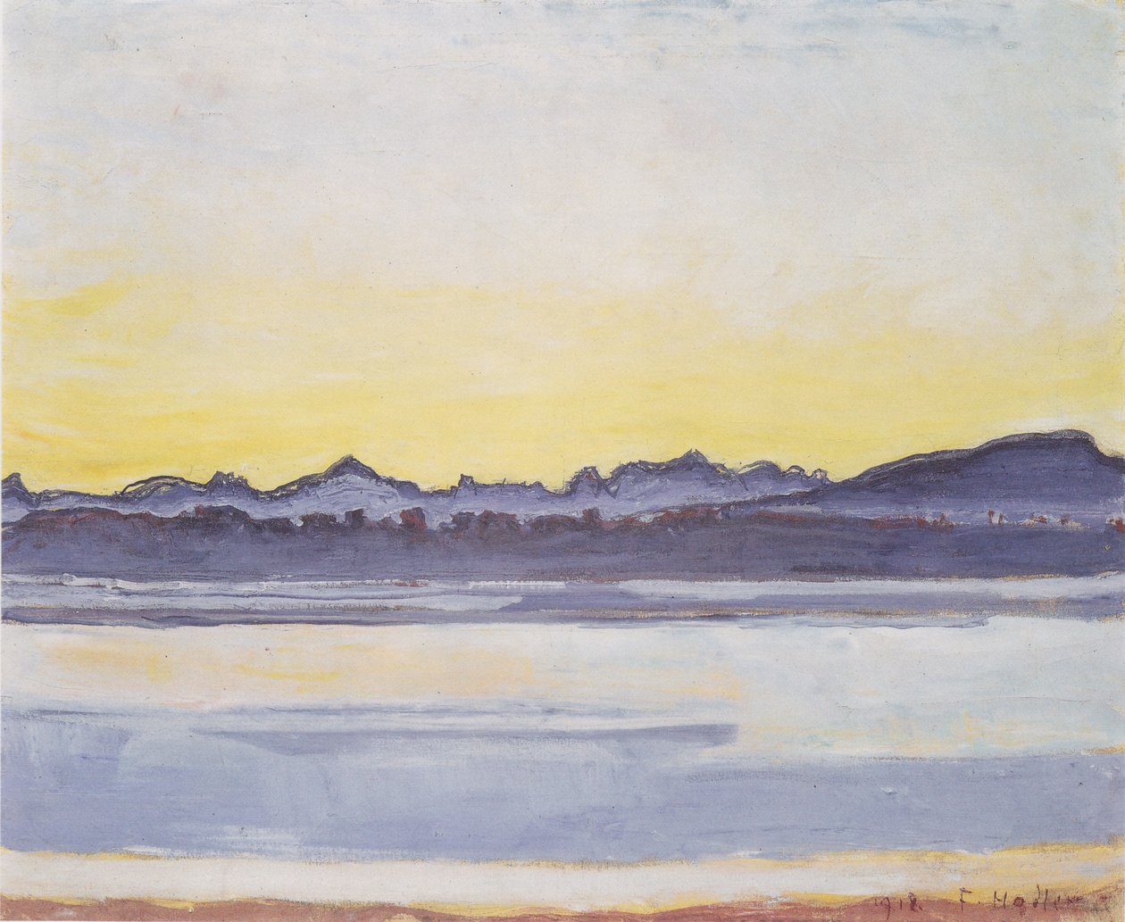 Genfersee mit Mont-Blanc vor Sonnenaufgang von Ferdinand Hodler